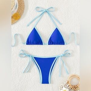 NEW Shein Triangle Thong Bikini Swimsuit Set Blue Medium